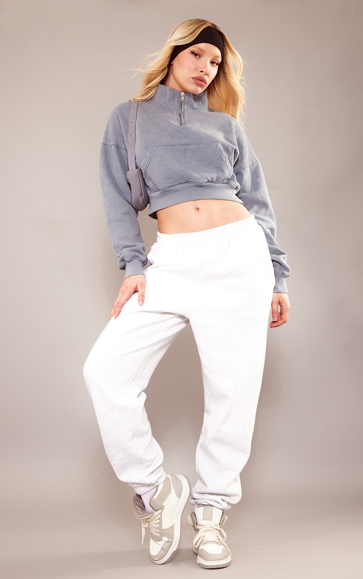 Blue Acid Wash Oversized Pocket Crop Zip Sweatshirt image 3