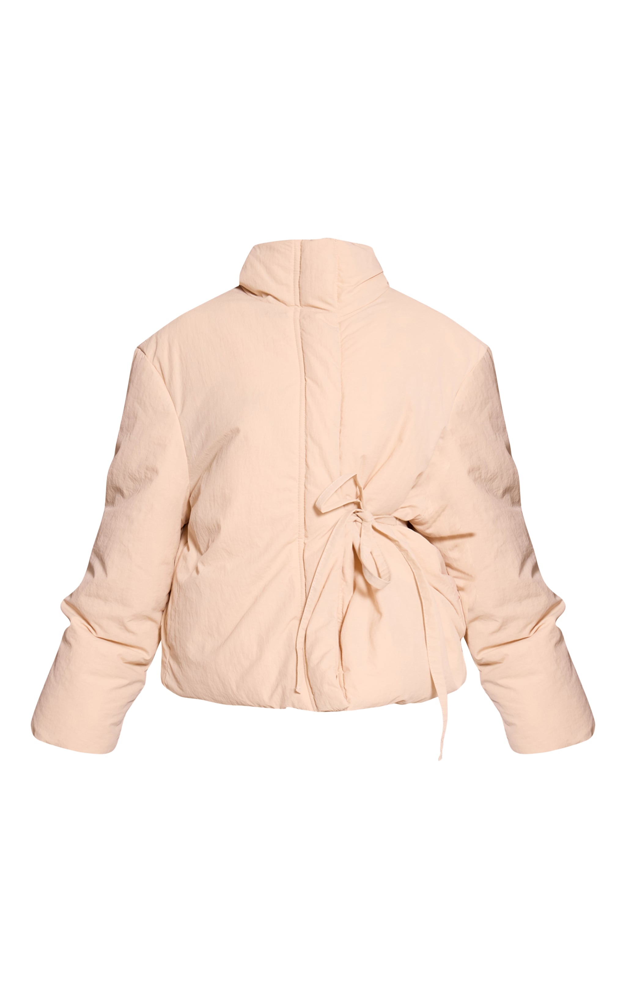 Petite Cream High Neck Tie Waist Quilted Jacket image 5