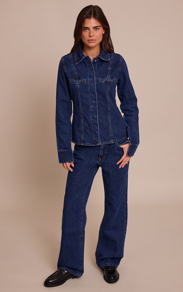 Jean droit taille haute indigo