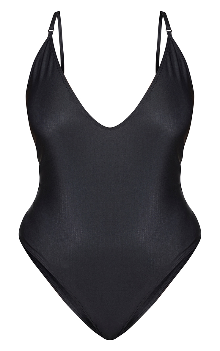 Plus Maillot de bain noir basique à col rond décolleté image 5