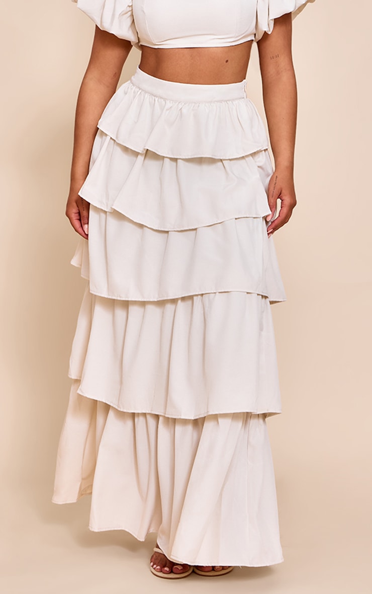 Shape Cream Crinkle Satin Highwaisted Tiered Maxi Skirt image 2