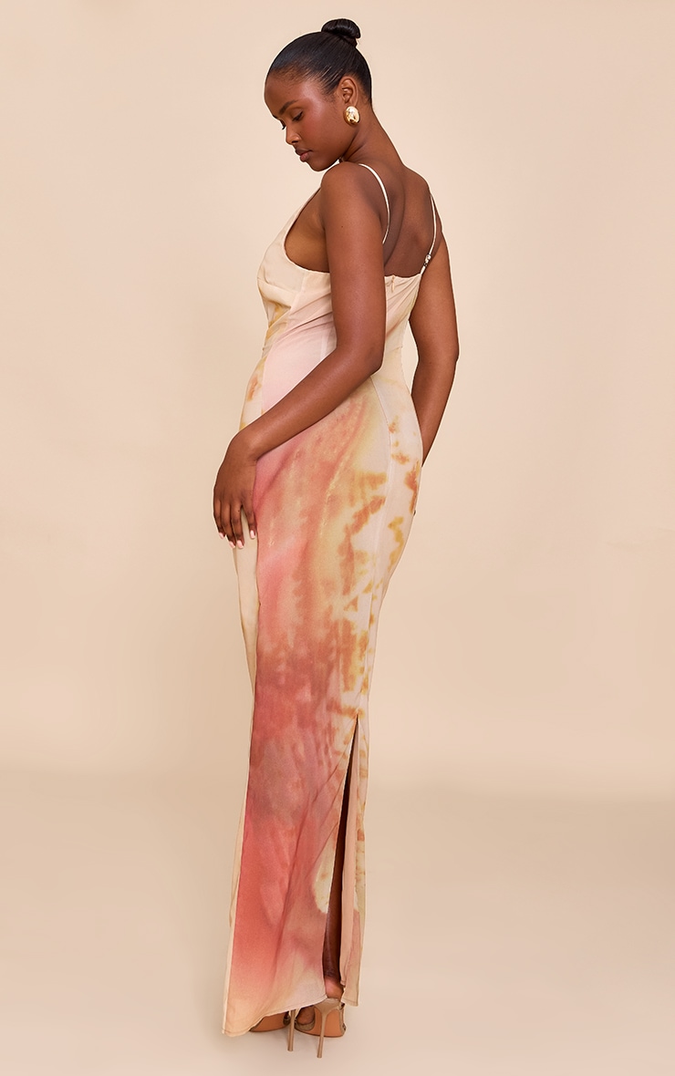 Natural Abstract Printed Chiffon Maxi Dress image 2