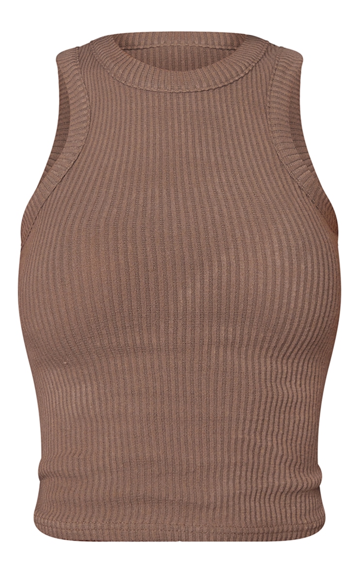 Taupe Brushed Rib Racer Neck Sleeveless Tank image 5