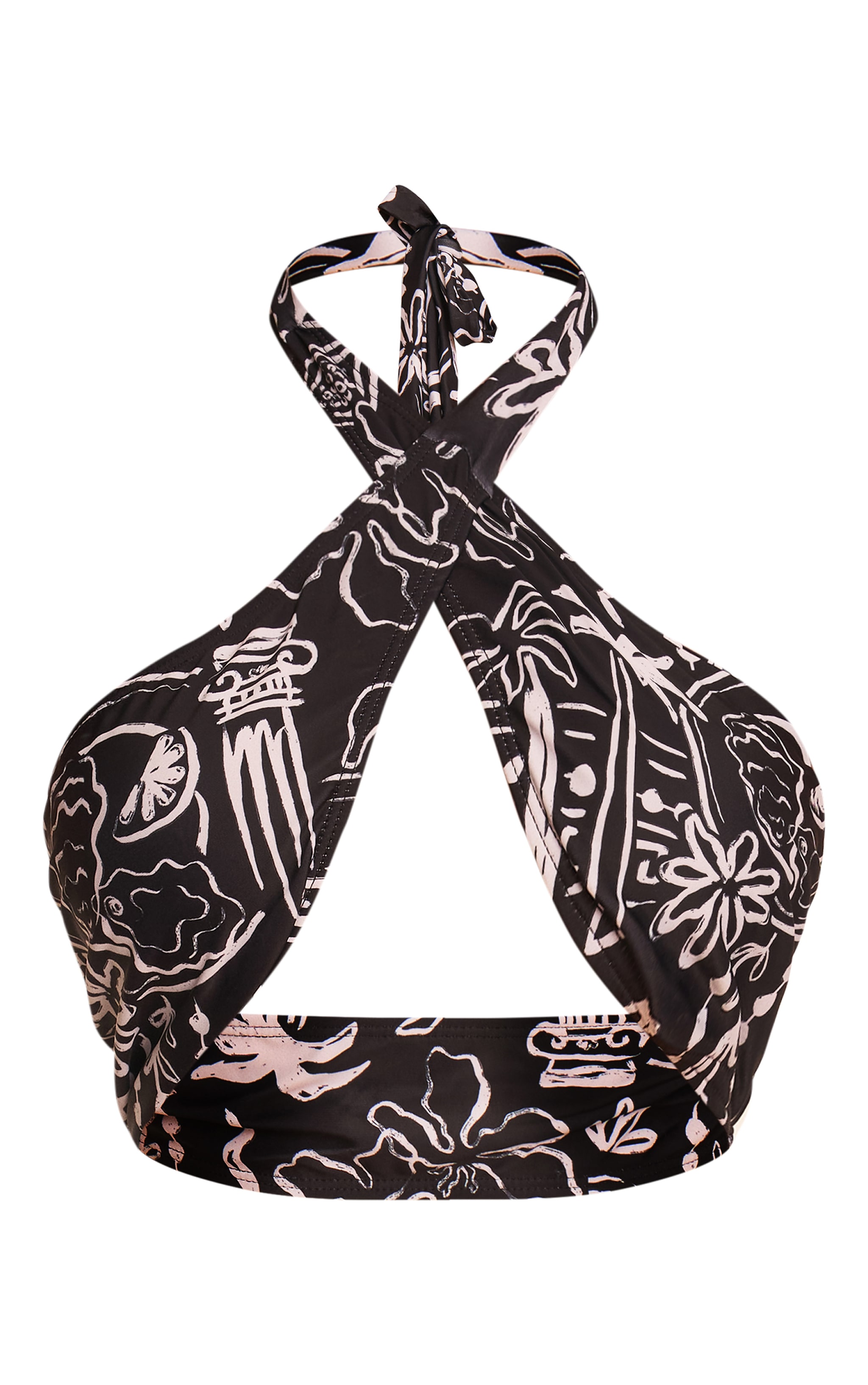 Haut de maillot de bain noir et blanc fleuri à dos nu image 5