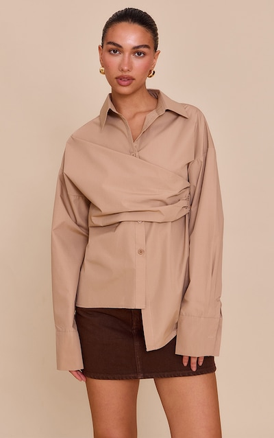 Chemise sable à détail drapé asymétrique