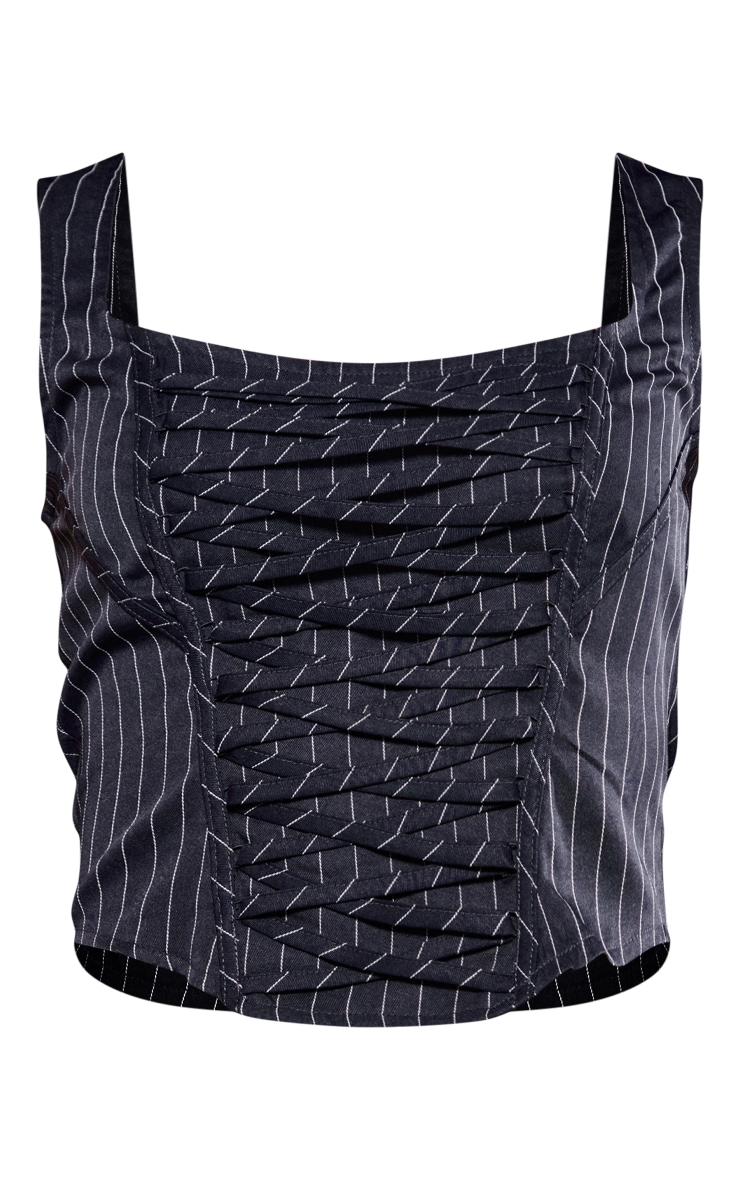 Charcoal Pinstripe Lace Up Front Dip Hem Corset image 5