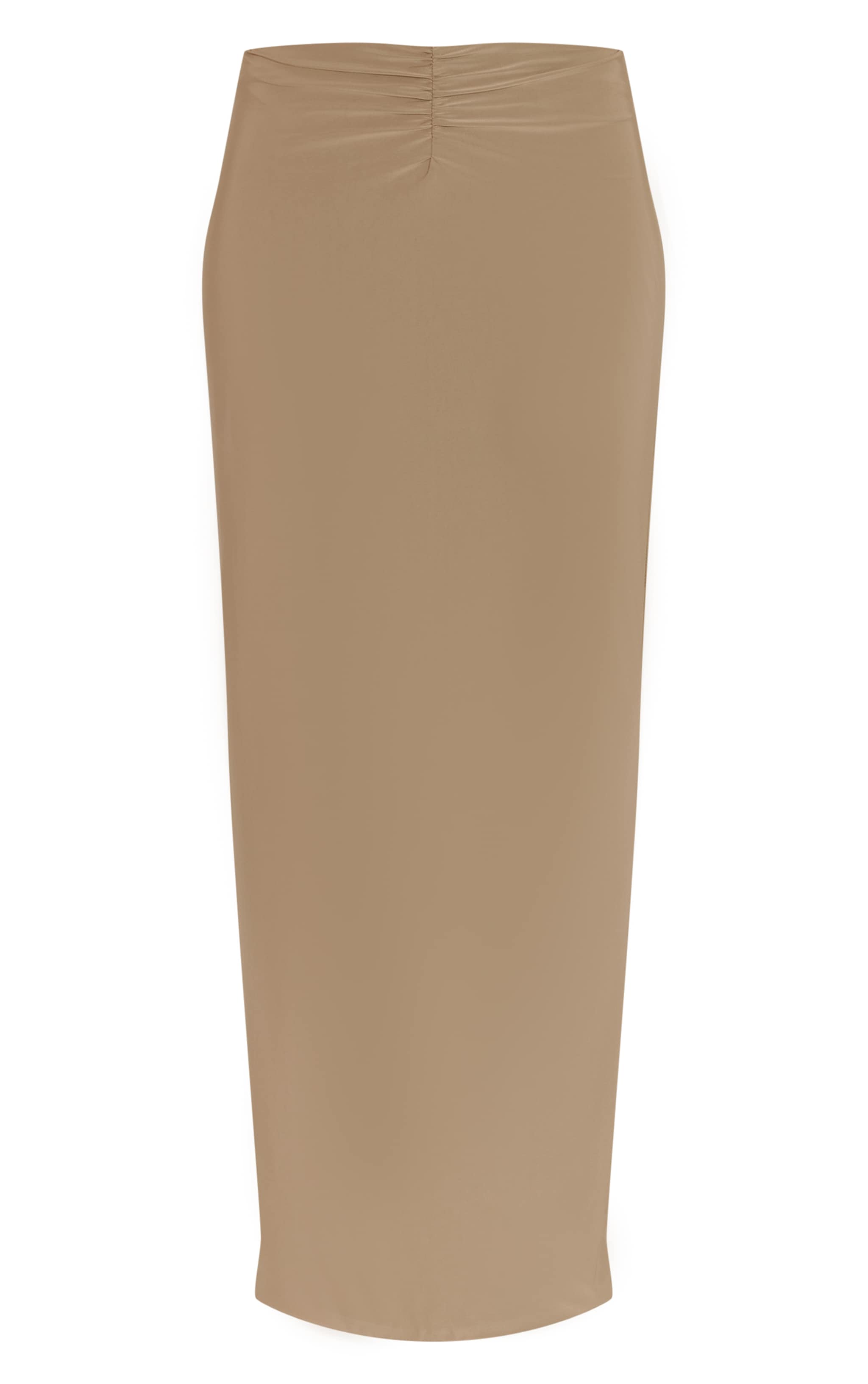 Golden Olive Slinky Low Rise Ruched Seam Maxi Skirt image 5