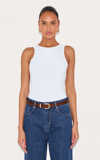 White Basic Slinky Racer Bodysuit