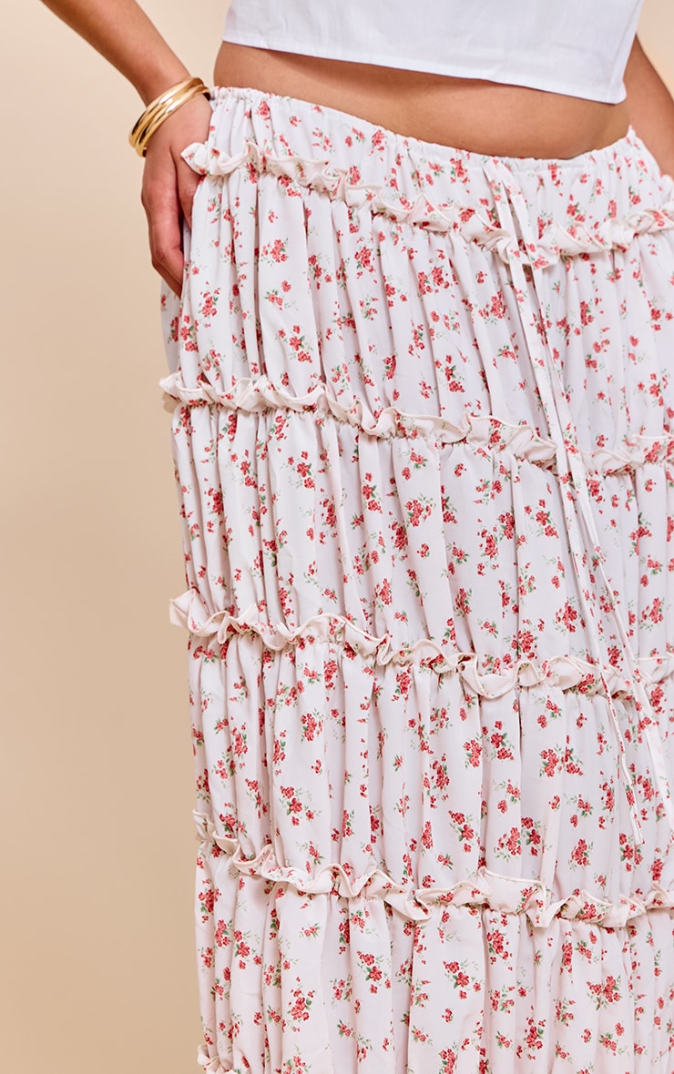 Plus Pink Ditsy Floral Print Tiered Maxi Skirt image 4