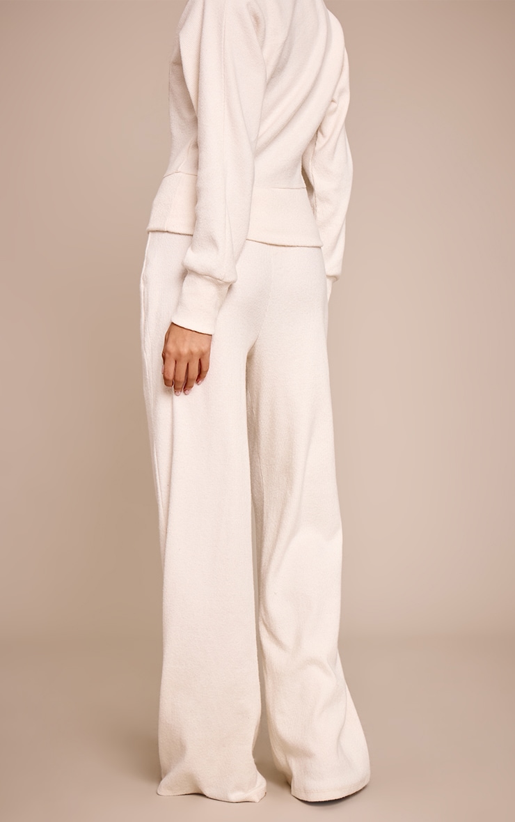 Cream Brushed Rib Tie Waist Straight Leg Pant image 3
