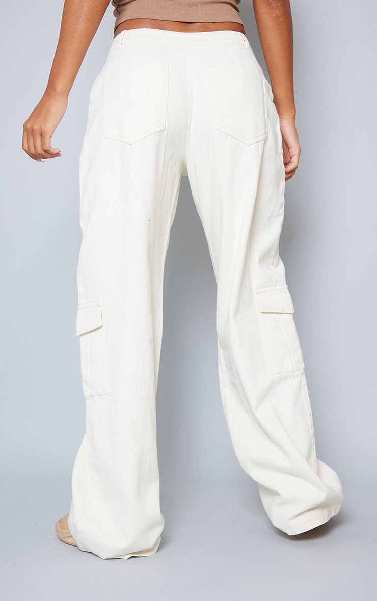 Ecru Cargo Pocket Low Rise Baggy Boyfriend Jeans PrettyLittleThing