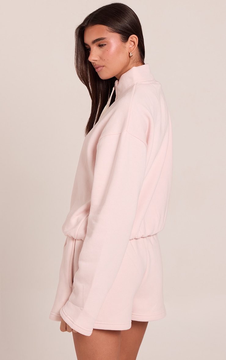 Baby Pink Contrast Drawcord Funnel Neck Sweatshirt image 2