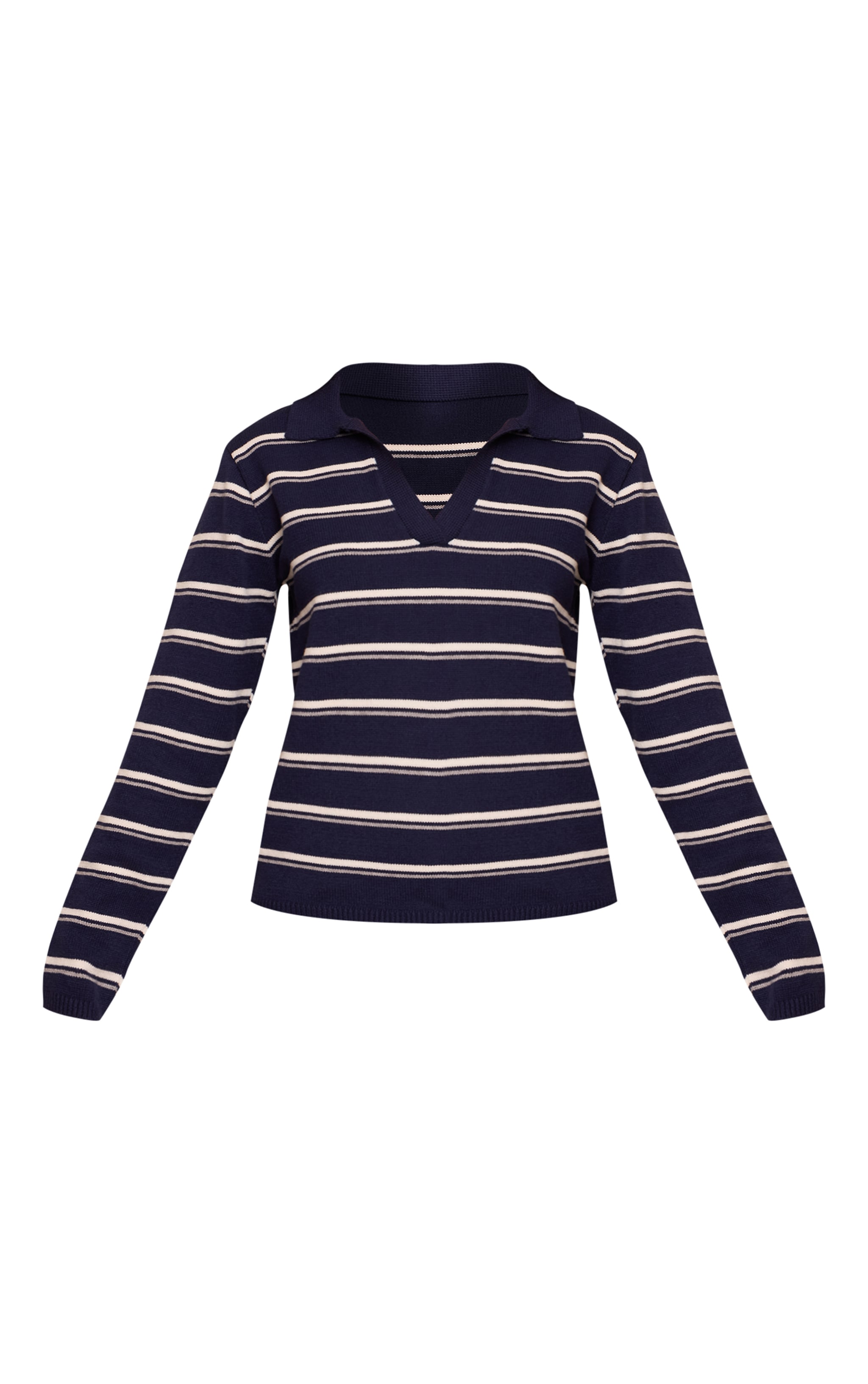 Navy Striped Rugby Knitted Top image 5