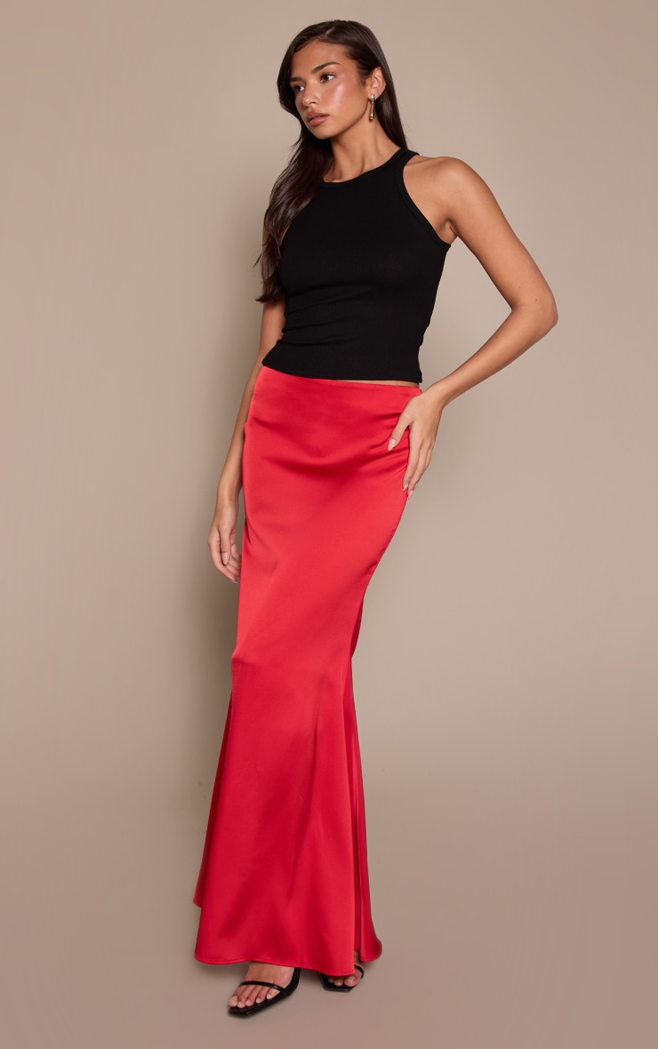 Red Satin Floaty Maxi Skirt image 2