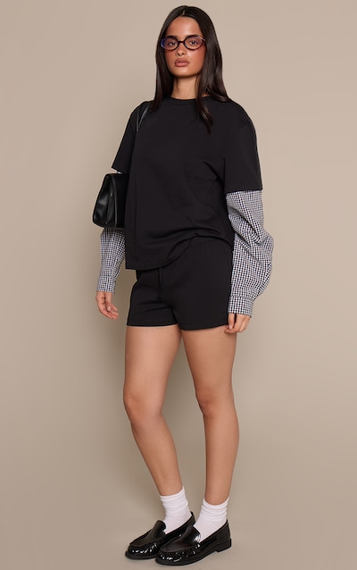 Black Cotton Jersey Checked Pocket Detail Shorts