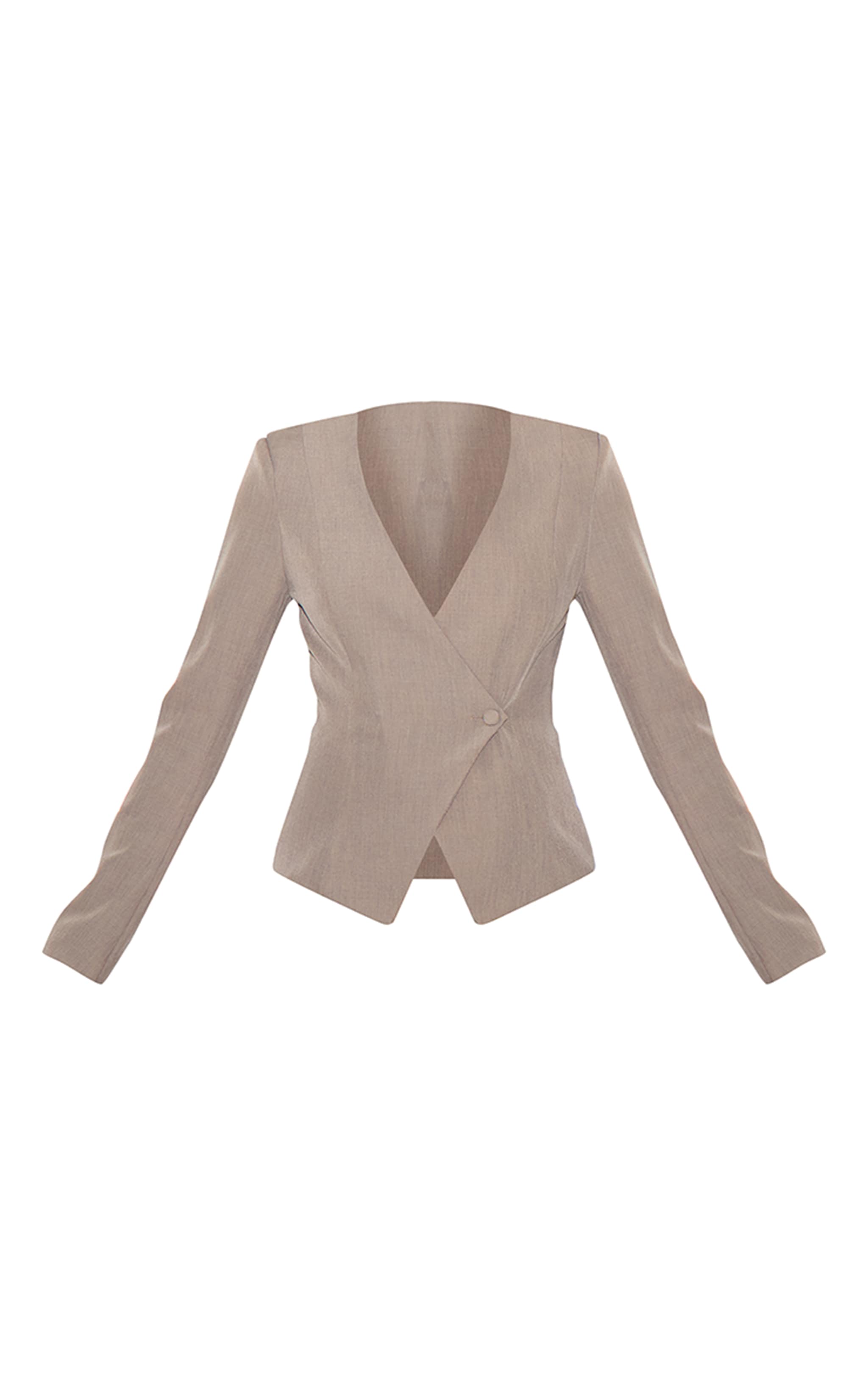Blazer de tailleur cintré tissé argile à détail asymétrique image 5