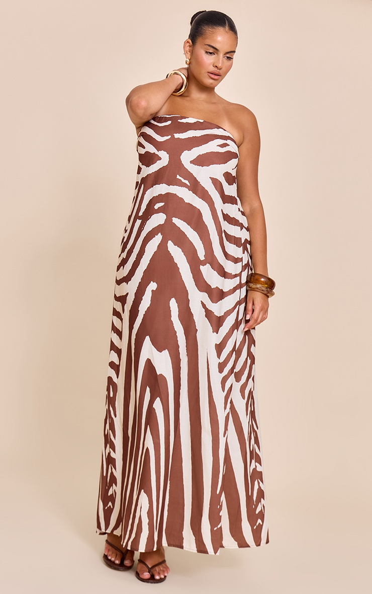 Plus Robe bustier longue tissée marron clair imprimé zèbre image 1