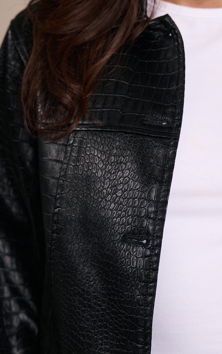 Black Faux Leather Croc Button Jacket image 4