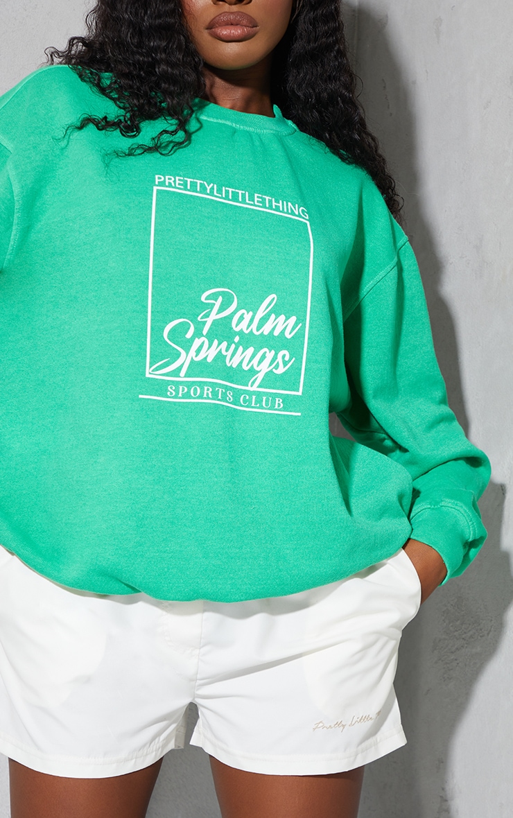 PRETTYLITTLETHING Bright Green Palm Springs Print Sweatshirt image 4