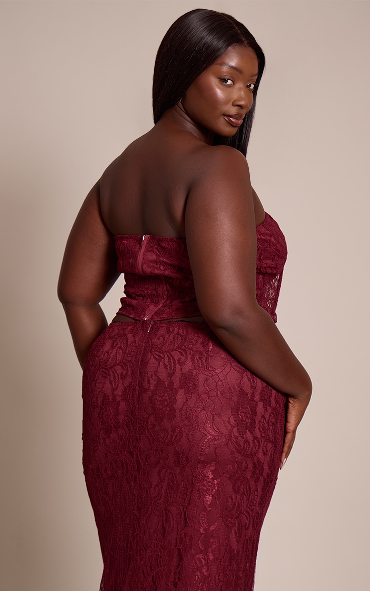 Plus Top corset bustier en dentelle rouge vin à lisérés structurants image 2