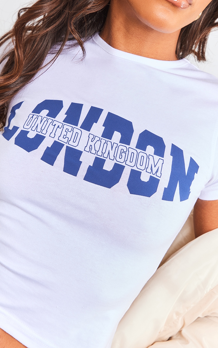 T-shirt moulant blanc slogan London en relief image 4