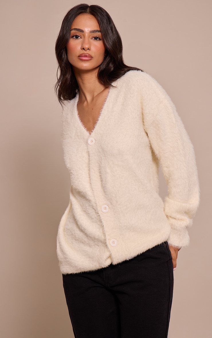 Petite Cream Asymmetric Button Up Jumper image 1