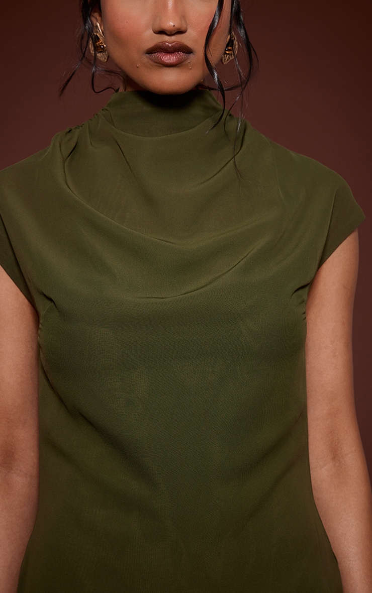 Khaki Chiffon Cap Sleeve Mini Dress image 4