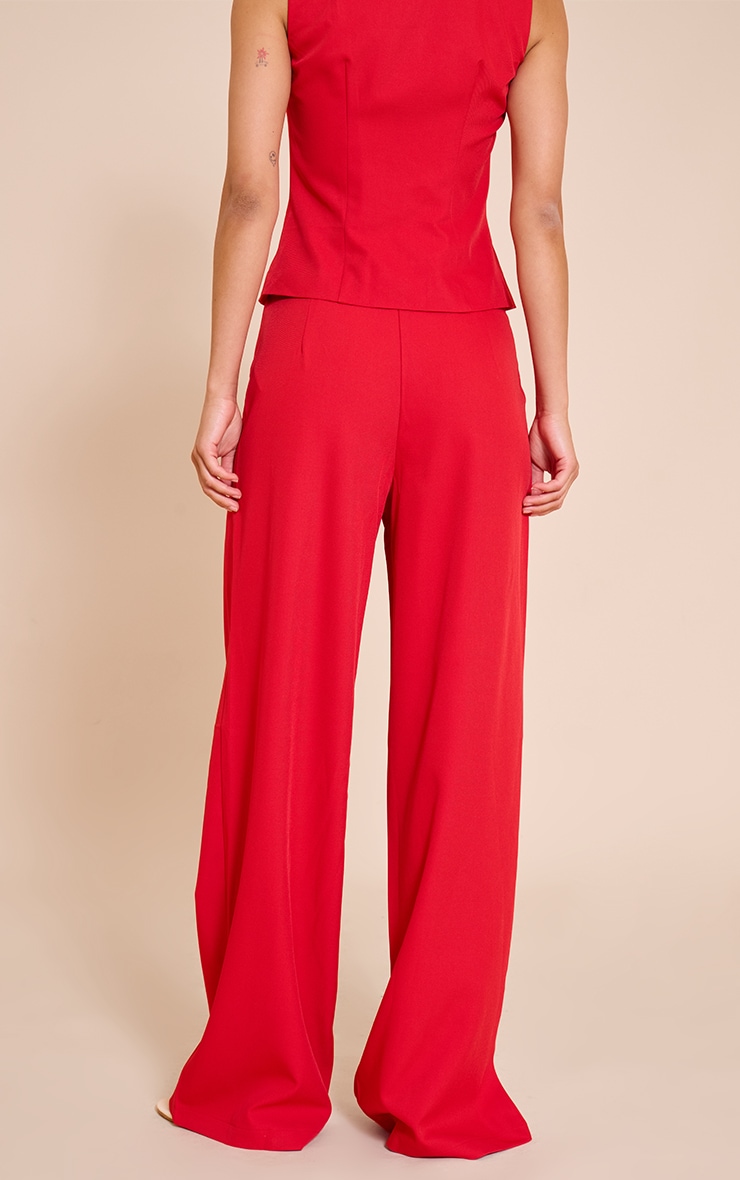 Tomato Red Tailored Tie Detail Woven Wide Leg Pants image 3