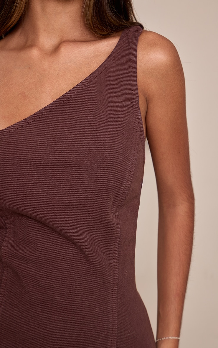 Petite Chocolate Asymmetric Open Back Denim Top image 4