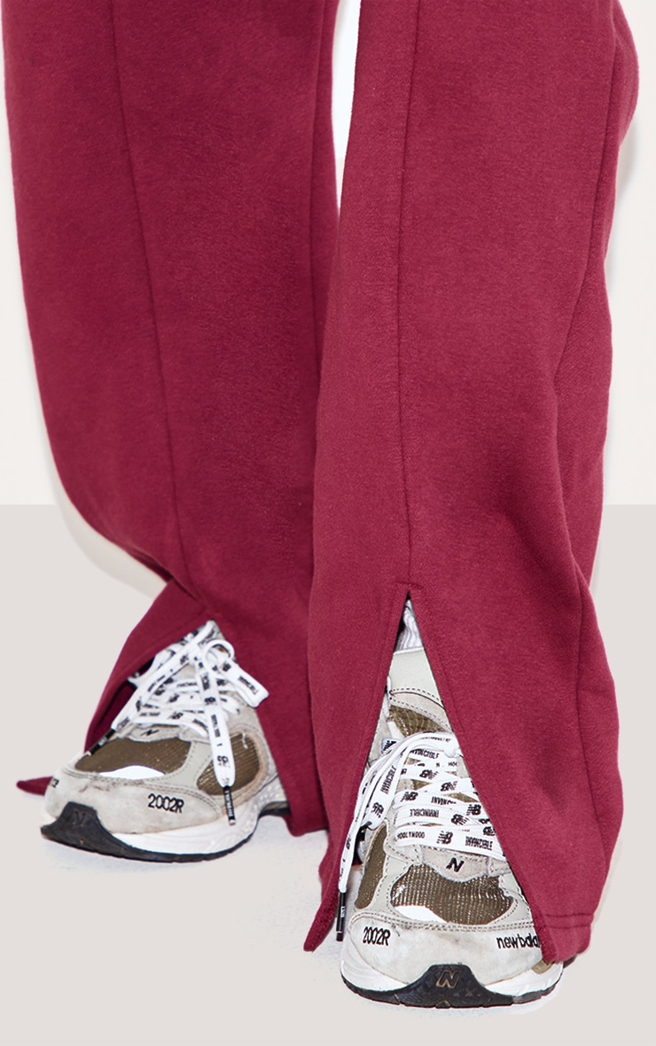 Shape Burgundy High Waisted Split Hem Wide Leg Sweatpants image 4
