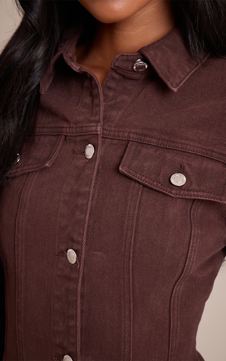 Tall Chocolate Long Sleeve Fitted Denim Shirt image 4