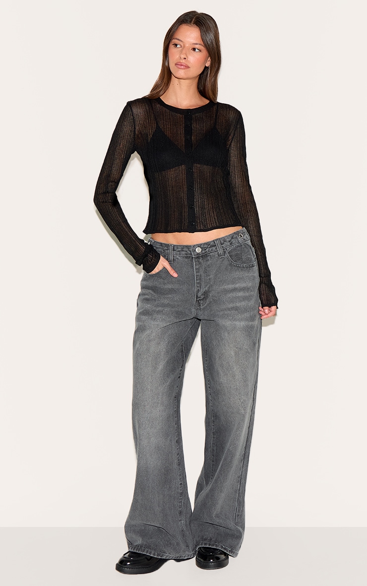 Washed Grey Button Detail Wide Leg Jeans image 1