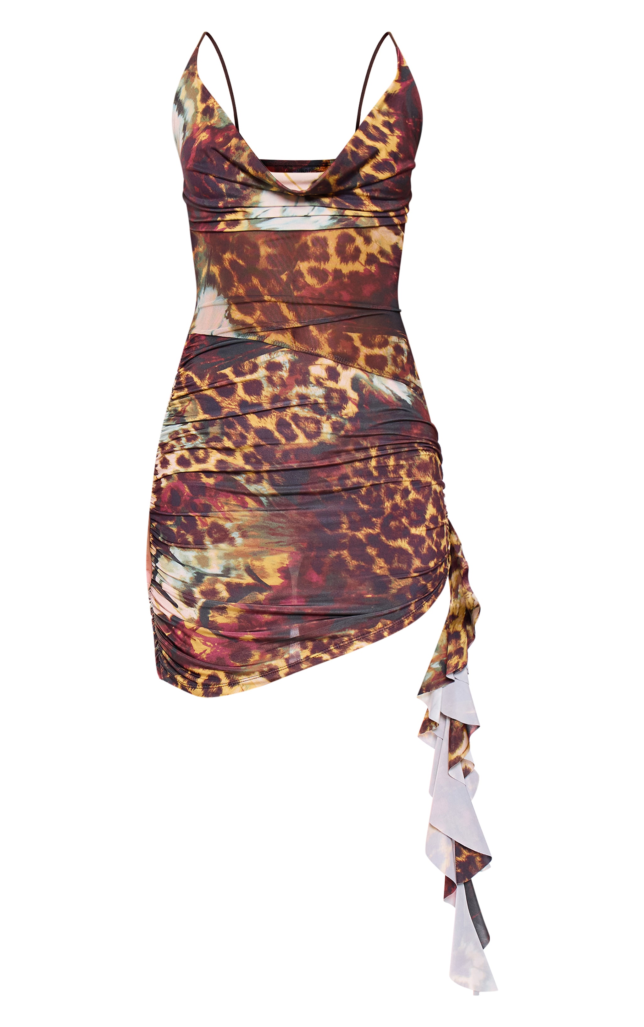 Leopard Abstract Double Layer Slinky Mesh Panel Bodycon Dress image 1