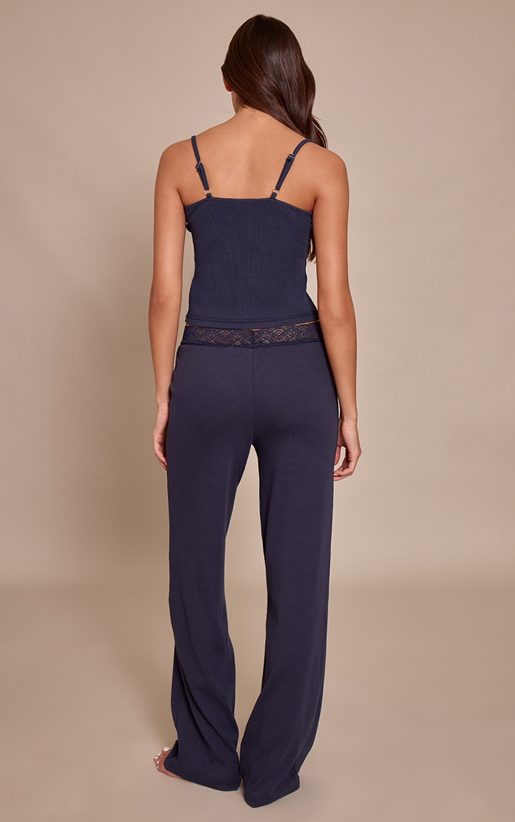 Navy Lace Trim Wide Leg Pant image 3