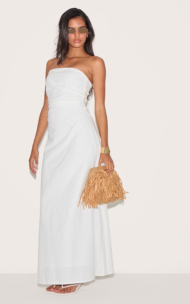 Robe bustier longue blanche à taille froncée image 3
