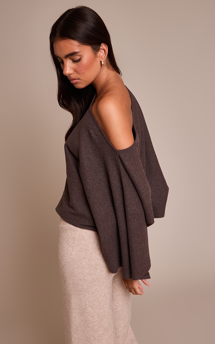 Chocolate Heavy Brushed Rib Cape Sleeve Top image 2