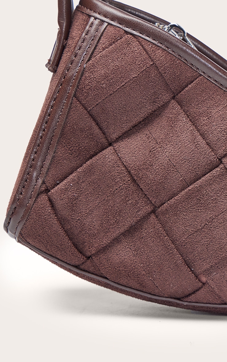 Chocolate Faux Suede Weave Buckle Shoulder Bag image 5