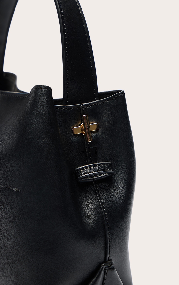 Black Faux Leather Mini Bucket Crossbody Bag image 5