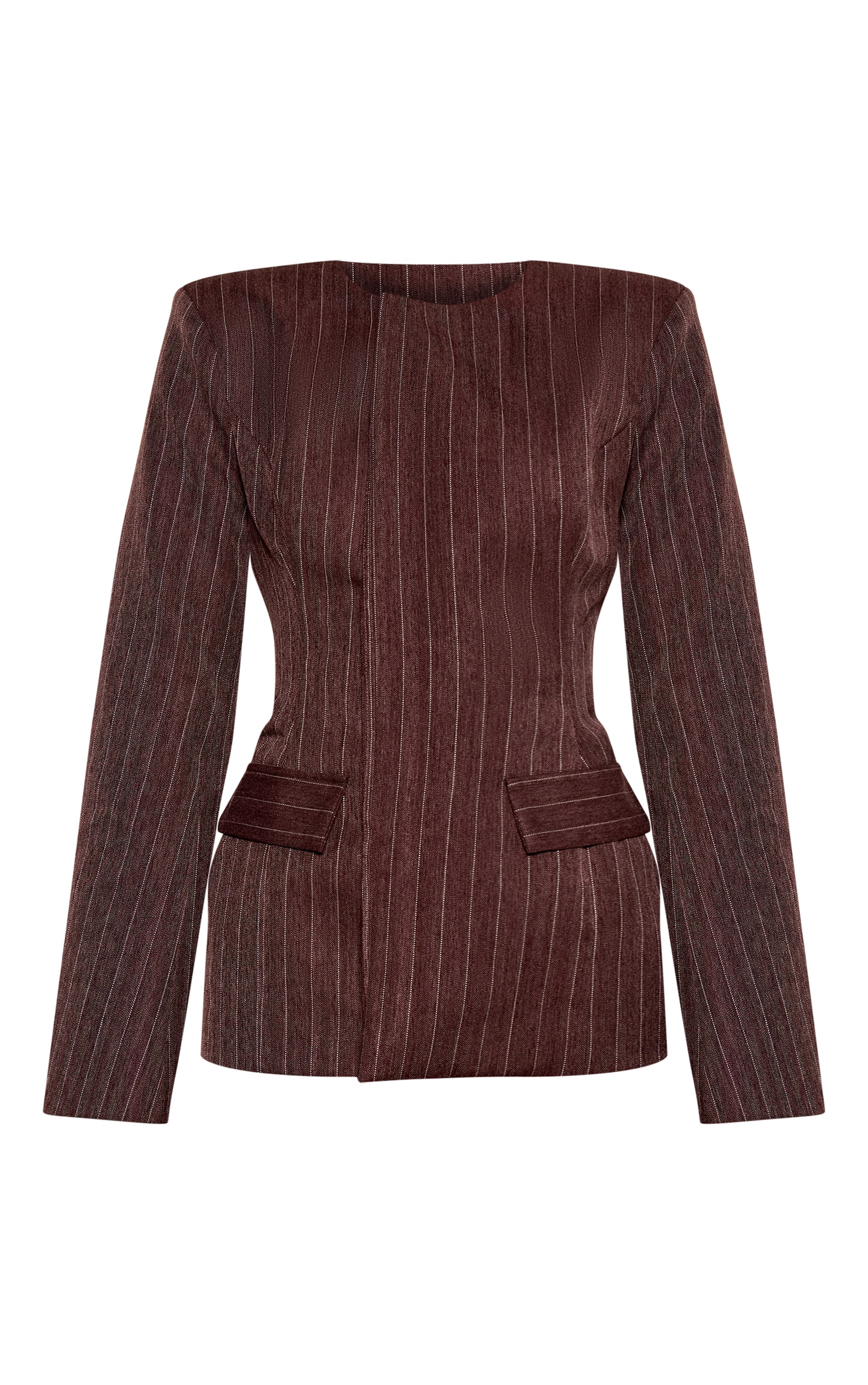 Brown Pinstripe Woven Structured Blazer image 5
