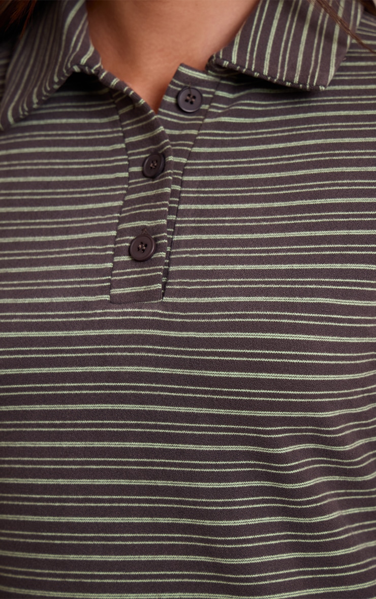 Chocolate Soft Fleece Pinstripe Collar Detail Long Sleeve Top  image 4