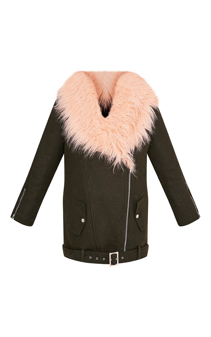 Anderson Khaki Oversized Faux Fur Collar Aviator - Coats & Jackets - PrettylittleThing 