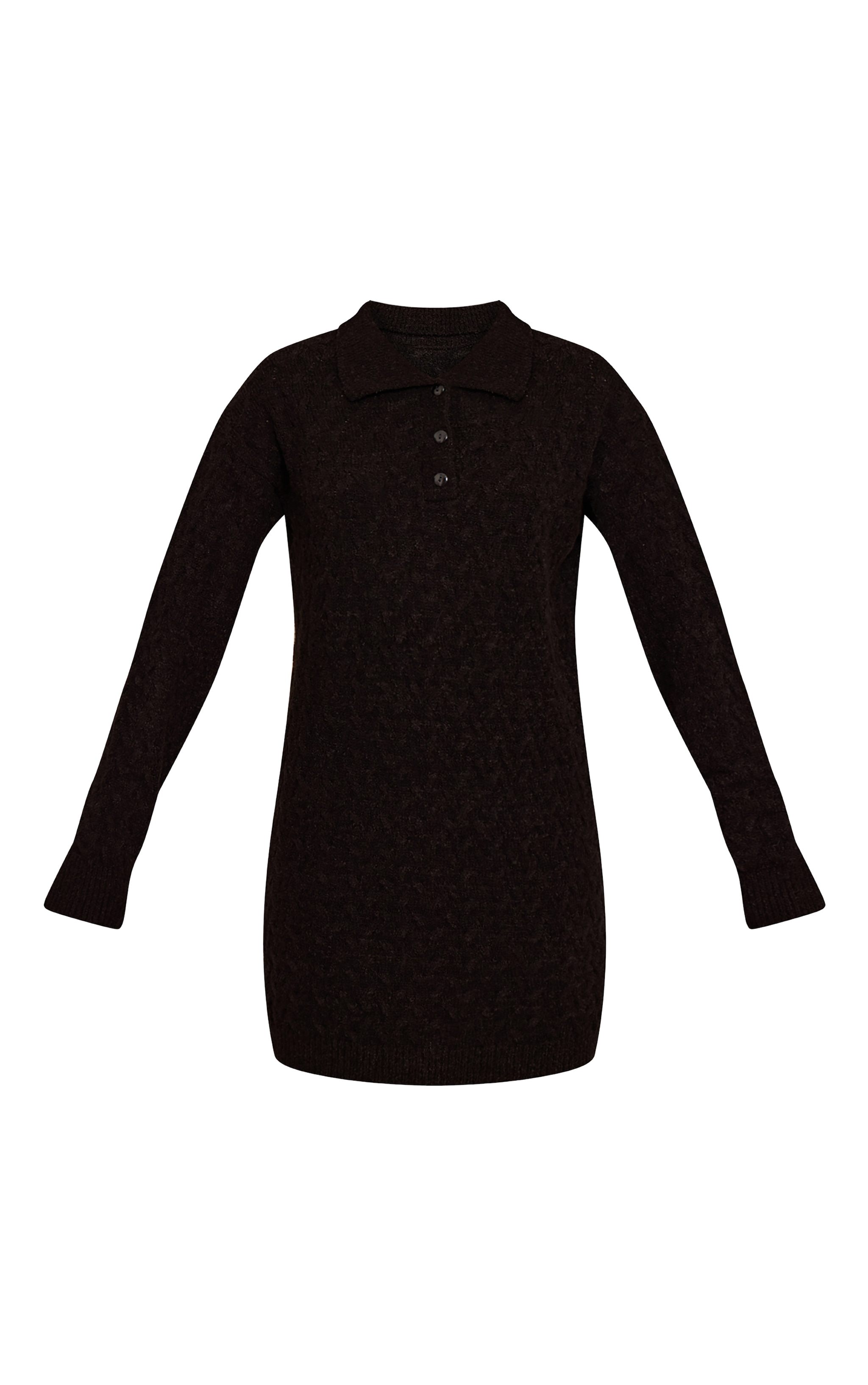 Tall Black Boucle Cable Knit Mini Shirt Dress image 5