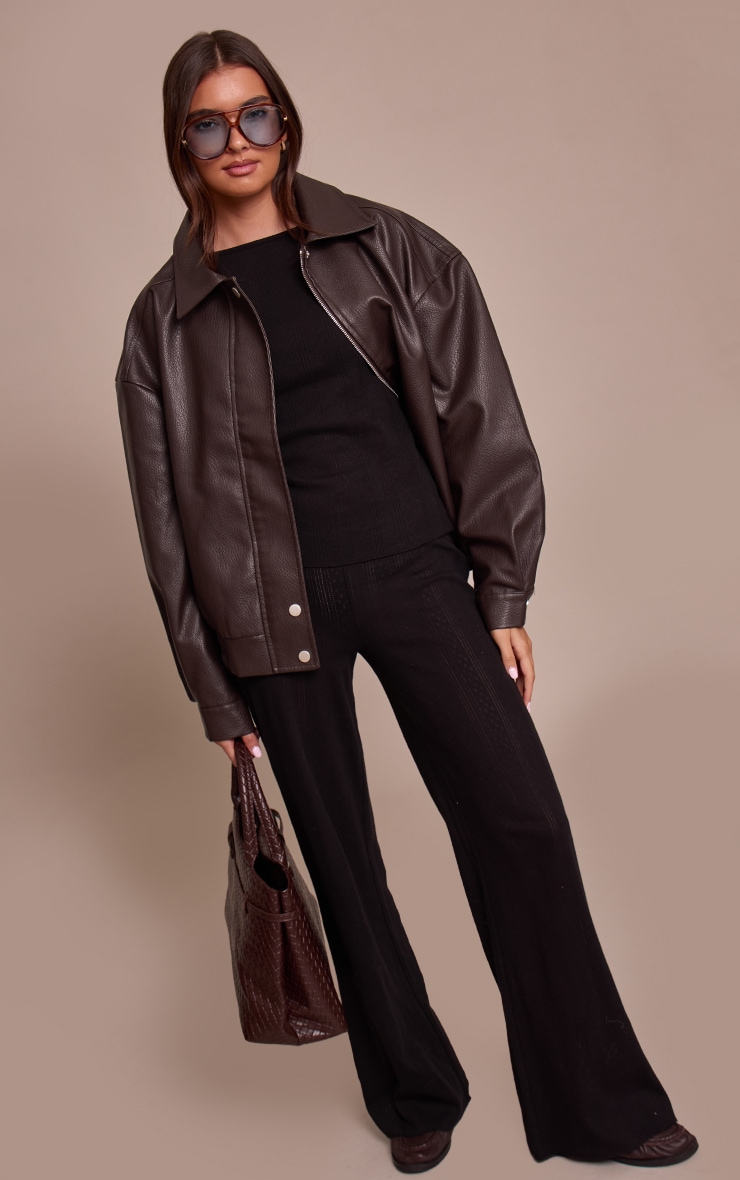 Black Pointelle Boatneck Long Sleeve Top image 3