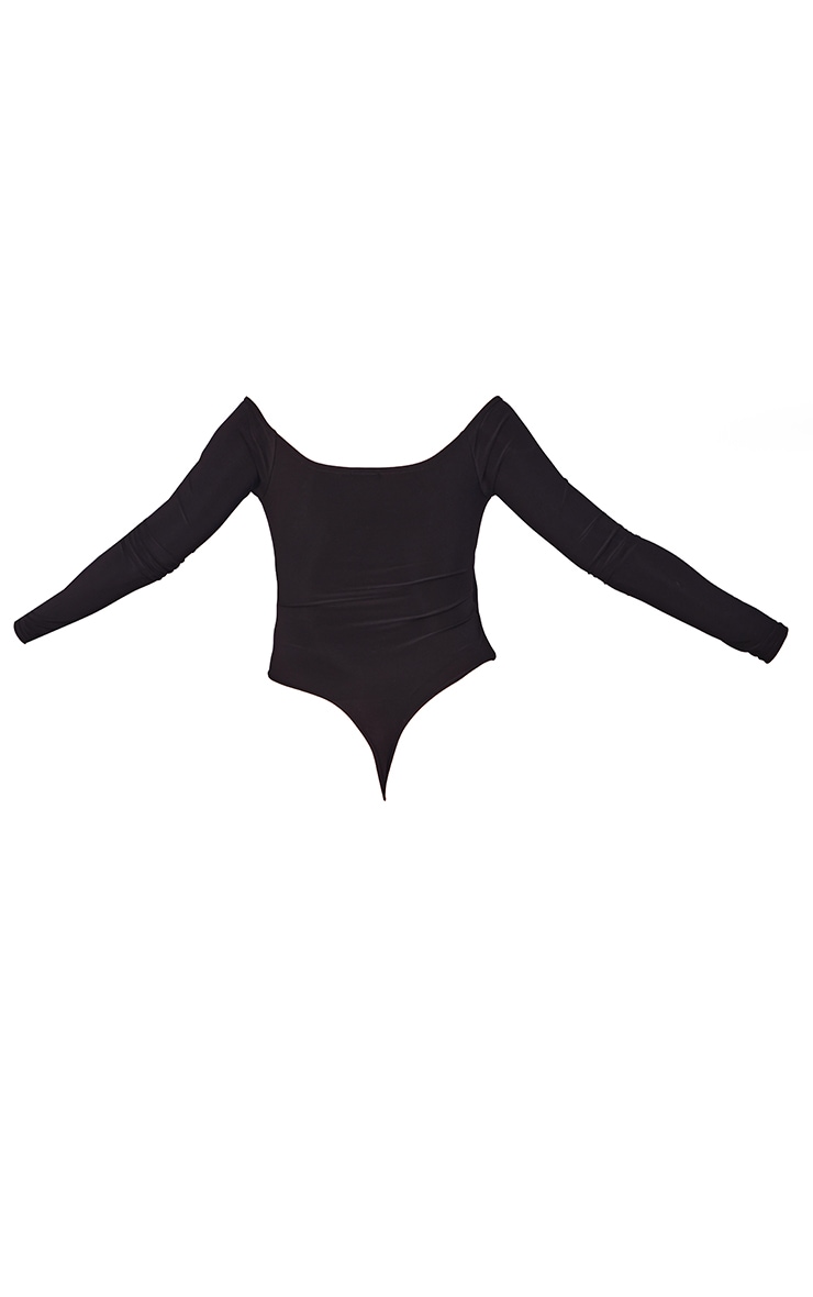 Black Slinky Wrap Front Long Sleeve Bodysuit image 6