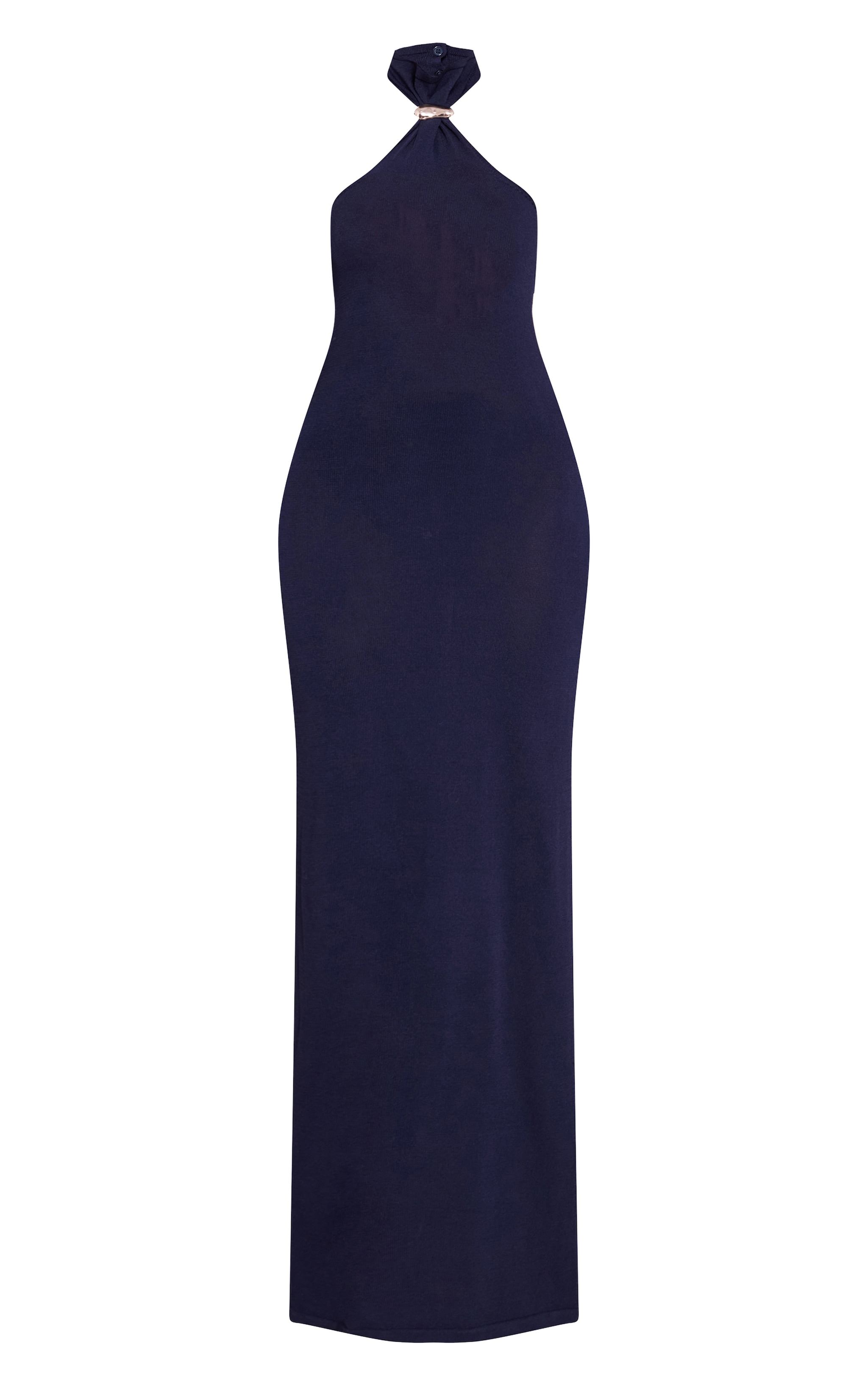 Navy Trim Halter Neck Knitted Maxi Dress image 5