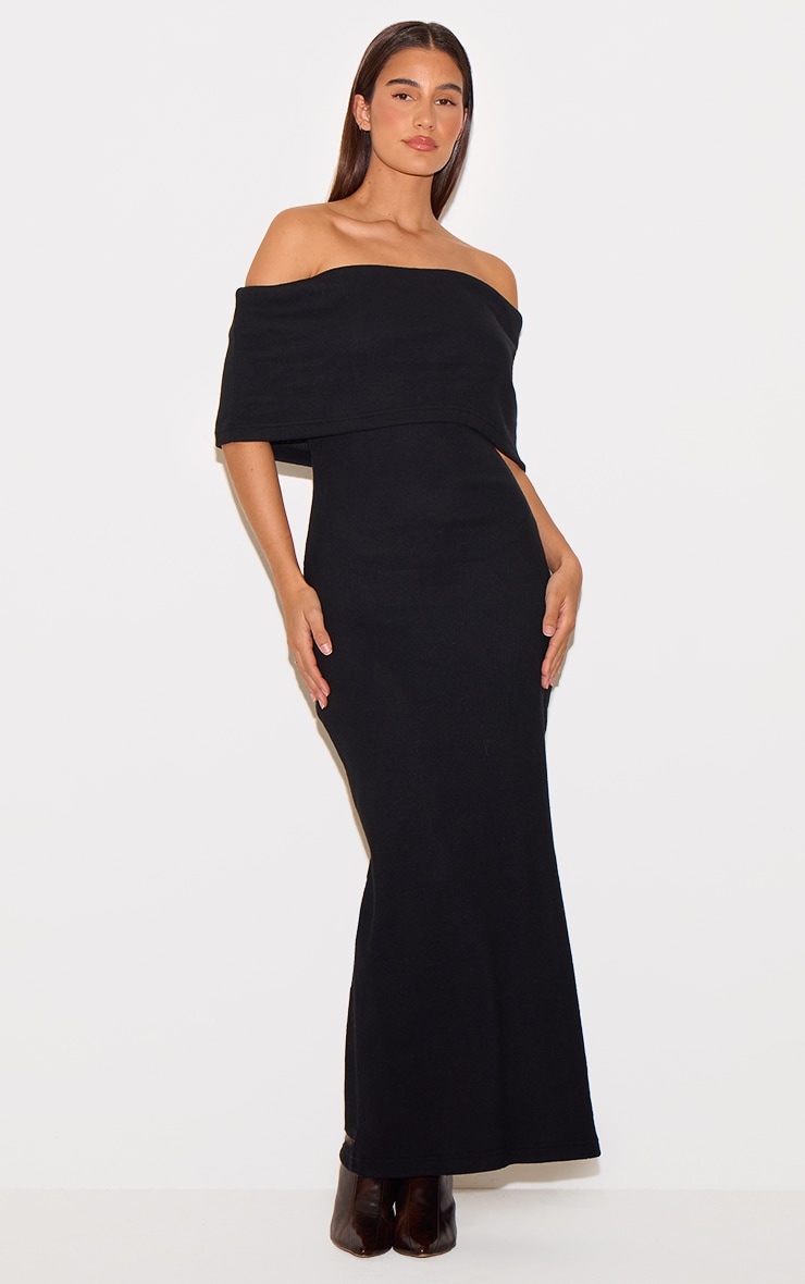 Black Heavy Brushed Rib Sleeveless Bardot Maxi Dress image 1