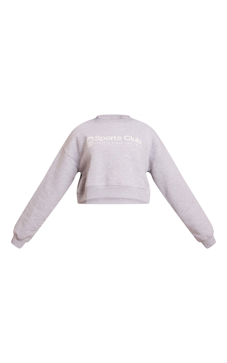 Petite Ash Grey Sports Club Print Cropped Sweatshirt image 5