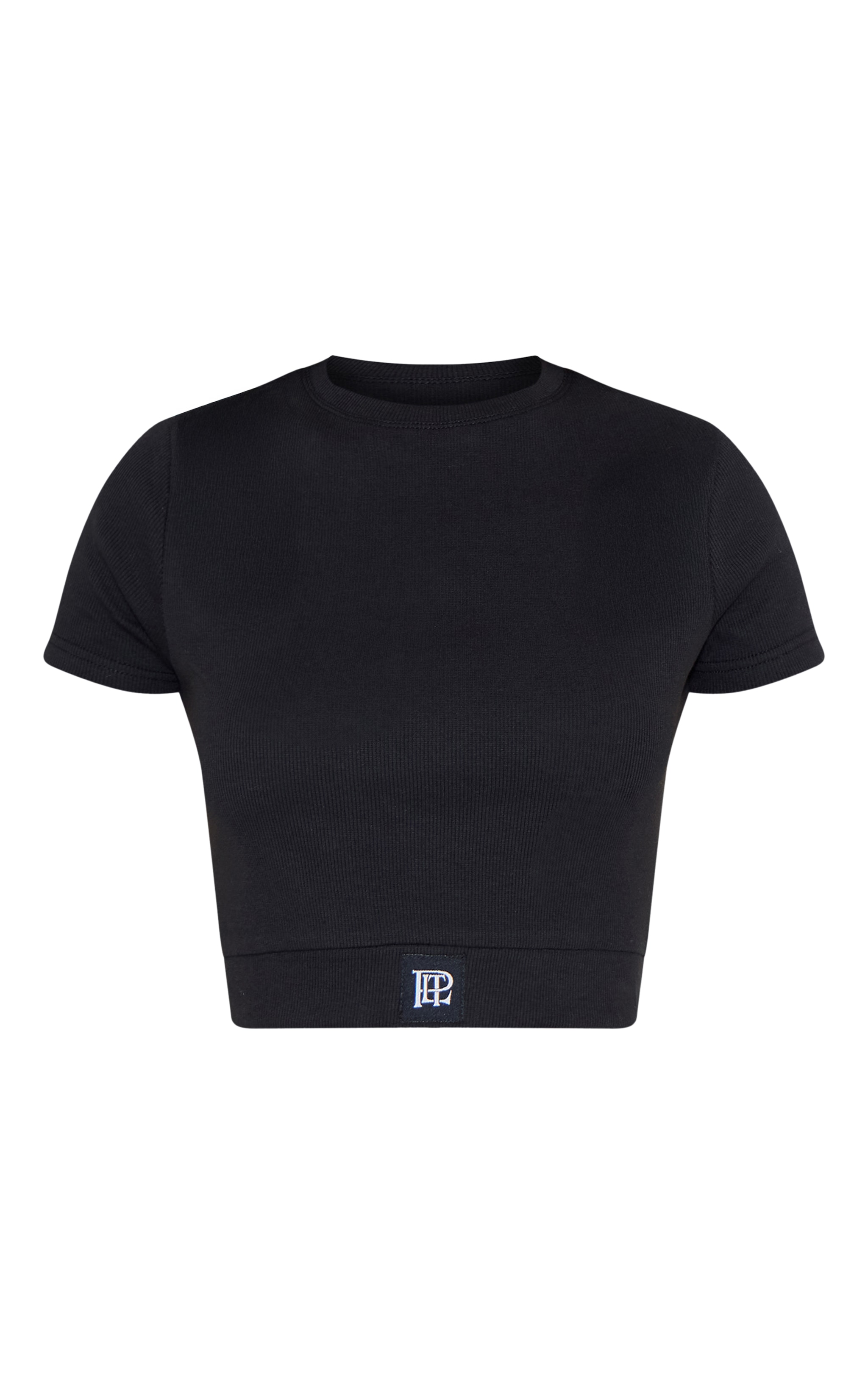 PrettyLittleThing Black Sleep Tonal Satin Emblem Crop Top image 5