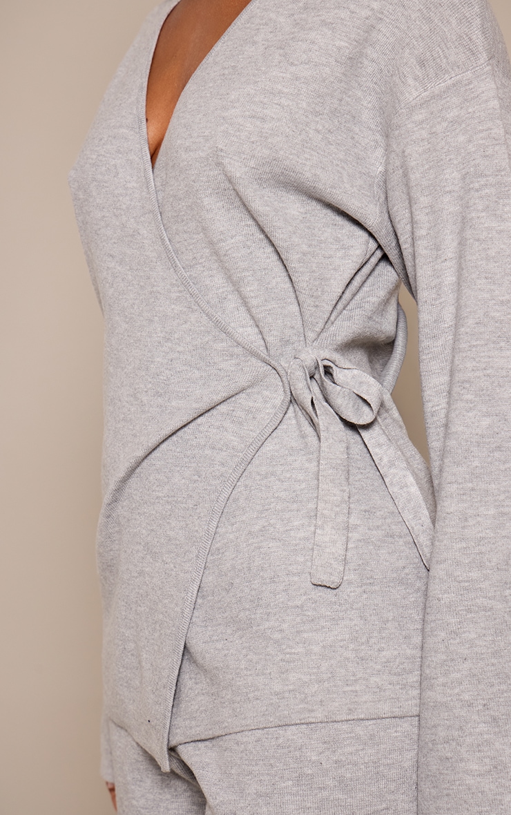 Petite Ash Grey Long Sleeve Wrap Cardigan  image 4