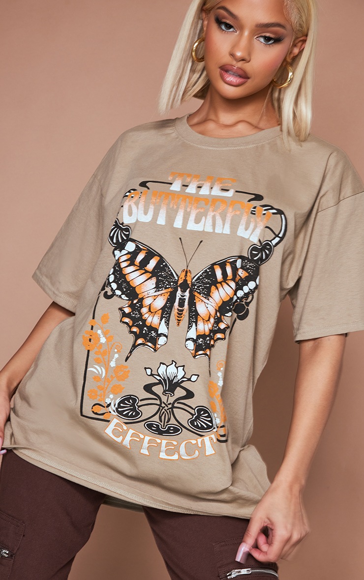 Khaki Butterfly Effect Printed T Shirt image 4